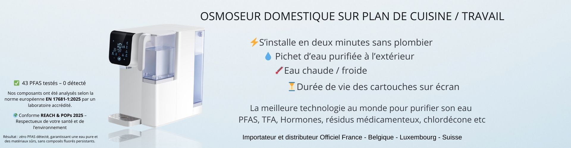 osmoseur domestique eau osmos&eacute;e sur plan de cuisine